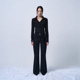 LOW-RISE TWO BUTTON BOOTS CUT PANTS (BLACK)