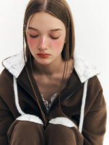 Fluffy Zip-Up Hoodie (Brown)