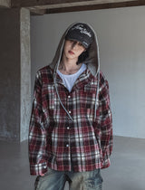 Wake check hooded shirt