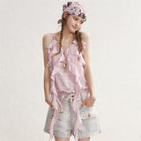 MAQI Romantic Frill Lace Asymmetrical Chiffon Sleeveless Dress Resort Look Camisole