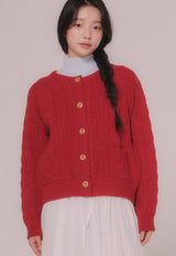 ケーブルニットカーディガン (Red)