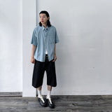 Button-Fly Structured Wide Shorts