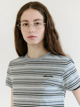 ストライプリンガーTシャツ GY+BK