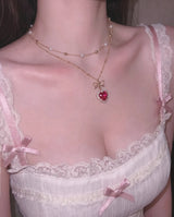[Anti-Tarnish] Rosepink Heart Princess Layered Necklace - Gold Color (STAYC Seeun Necklace)