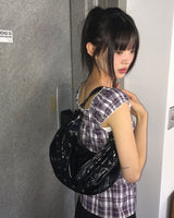テンカアイレットストラップレザーショルダーバッグ
