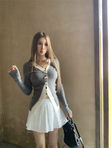 Bow Burton Layered Slit Long Sleeve Knitwear