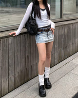 Micro low denim skirt