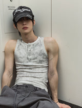 26SS★ [PLAN MADE/MADE] Acid Henley Neck Washing Sleeveless