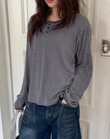 26SS★ [BAONHAUS]フェルツボーダーヘンリーネック長袖Tシャツ