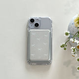 MagSafe Case Ribbon Pattern Silver Leather Card Wallet Set
