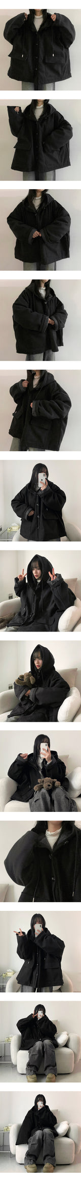 Tsuwon Quilted Button Hooded Coat Jacket