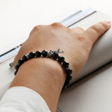 C22SVB-1002 Natural Stone Black Cutting Cross Onyx Bead Bracelet
