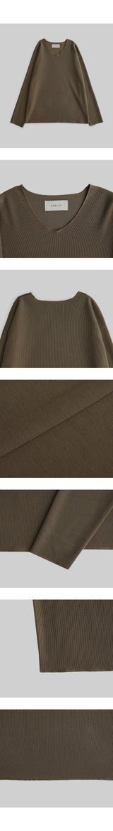 VネックベーシックニットTシャツ [Mocha]