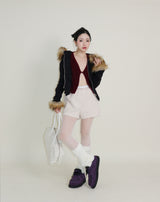 デッカウルフジョットフード付きファーニットジップアップジャケット (Wool Jacket)