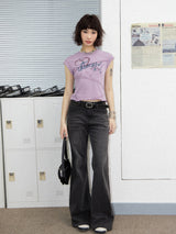 Embroidered slim-fit denim wash bootcut trousers