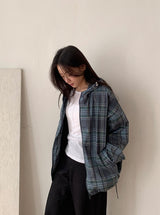 [unisex] キャンバーチェックフードウィンドブレーカー