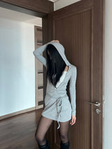 Envy strap hood long sleeve mini wrap dress (3 colors)