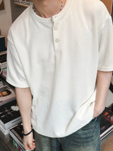 ASCLO ヘンリーネックオーバー半袖ニットTシャツ (2color)