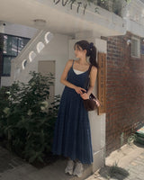Sandy Checkered Long Dress & Hair Strap Set