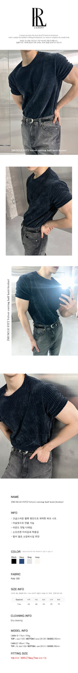 [MUSCLE FIT] ベルベットカットハーフニット(4color)