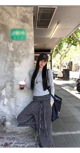 Stripe strap lace banding pants