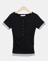 ヒューロン コントラストボタン 半袖Tシャツ
