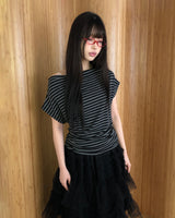 FoitD Side Shirring One-Shoulder Short Sleeve T-Shirt