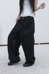 [unisex] coated black wide pants