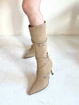 1068. Strap buckle stiletoe long boots heel (2color)