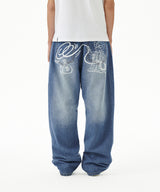BACK LOGO WASHED DENIM PANT