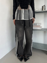 2-WAY lace wide denim training banding long pants (2 colors)