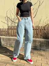 DESTROYED WIDE DENIM PANTS code 21006