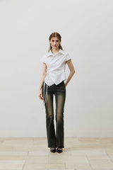 EVE STRIPE WRAP CAP SLEEVE SHIRT / WHITE