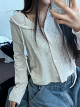 SEMI SEE THROUGH BOUCLE HOODIE CARDIGAN 🩵🩶🖤🧸4COLOR