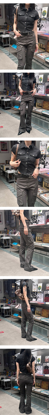 Pocket denim crop shirts(3color)