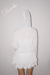 White Hood Pullover Belt One-Piece Dress Top