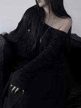 pin off-shoulder long sleeve T (2color)