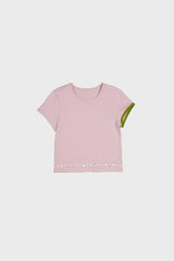 アシンメトリースリーブビーチTシャツ PINK/GREEN