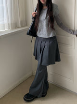 [Muffler Set/Fake Layered] チャドストライプレイヤードショートスリーブニットTシャツセット