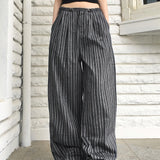 Lapek stripe color combination string long wide pants