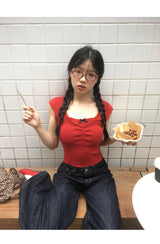 ダークブルーデニムワイドデニムパンツ