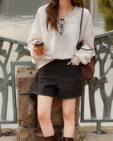 Part denim short pants