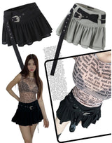 belt black frill mini skirt