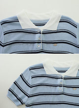 Border Collar Button Short Sleeve Knit (4color)