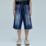 navajo pattern cut off bermuda pants indigo blue