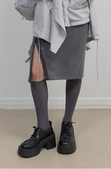 Button Slit Midi Skirt / Charcoal