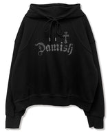 Gothic Cross Arch Lettering Hoodie_Black