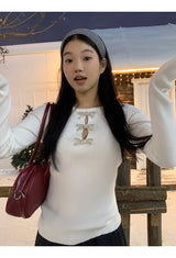 silver bow open ribbed long-sleeved knitwear