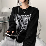 Camo lettering knit long-sleeved shirt