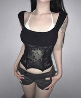 pre lace puff top (4colors)